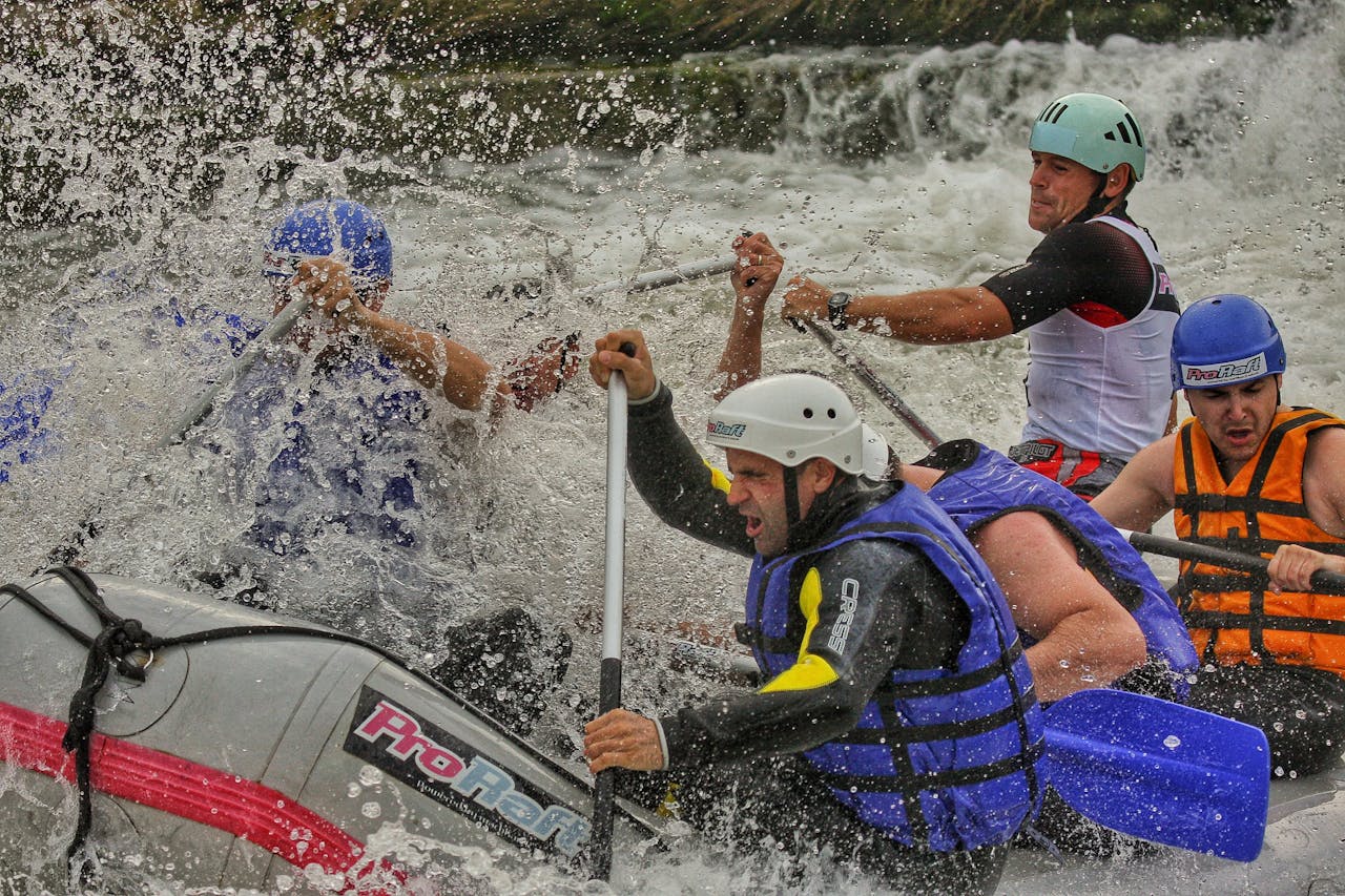 Thrilling white water rafting experience showcasing teamwork and adrenaline on a Slovakian river.
